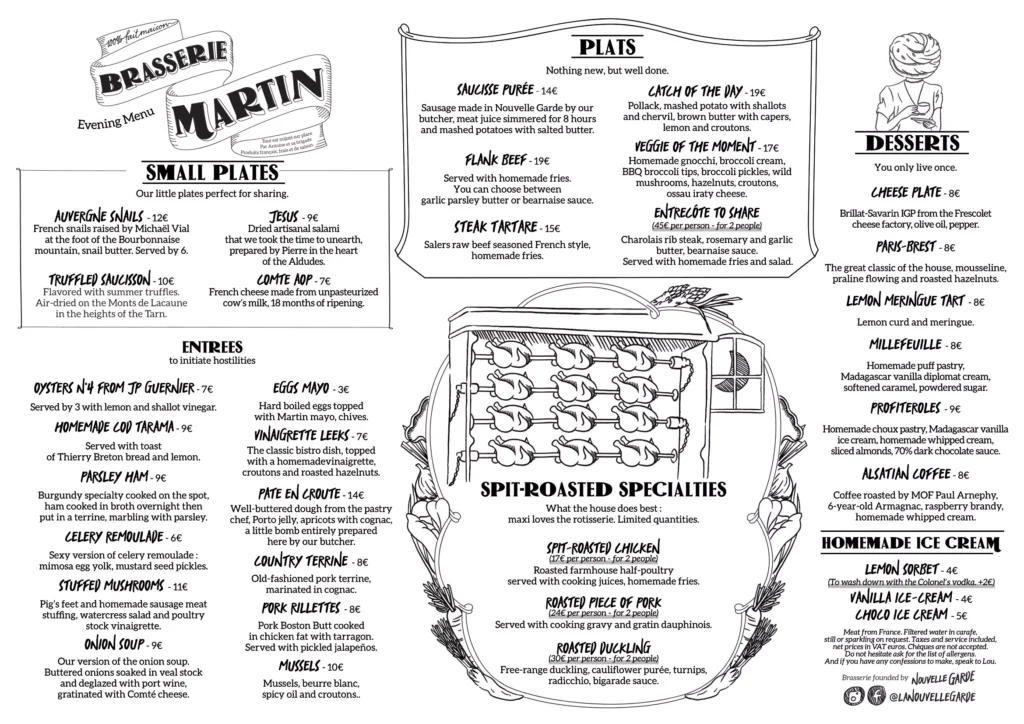 Brasserie Martin France Menu