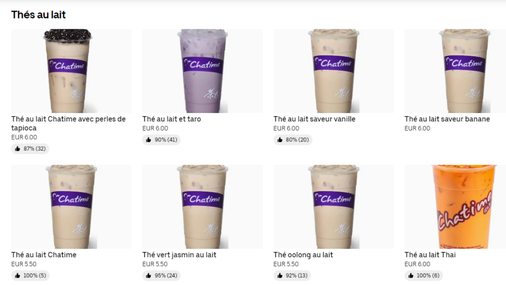 Chatime Thés au lait Menu