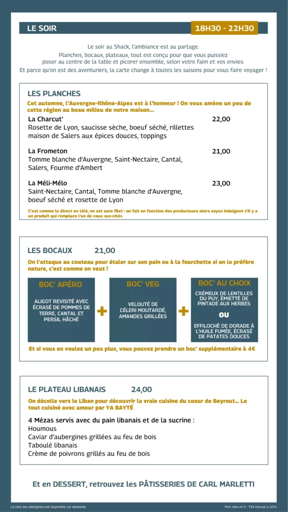 Le Shack France Menu 2