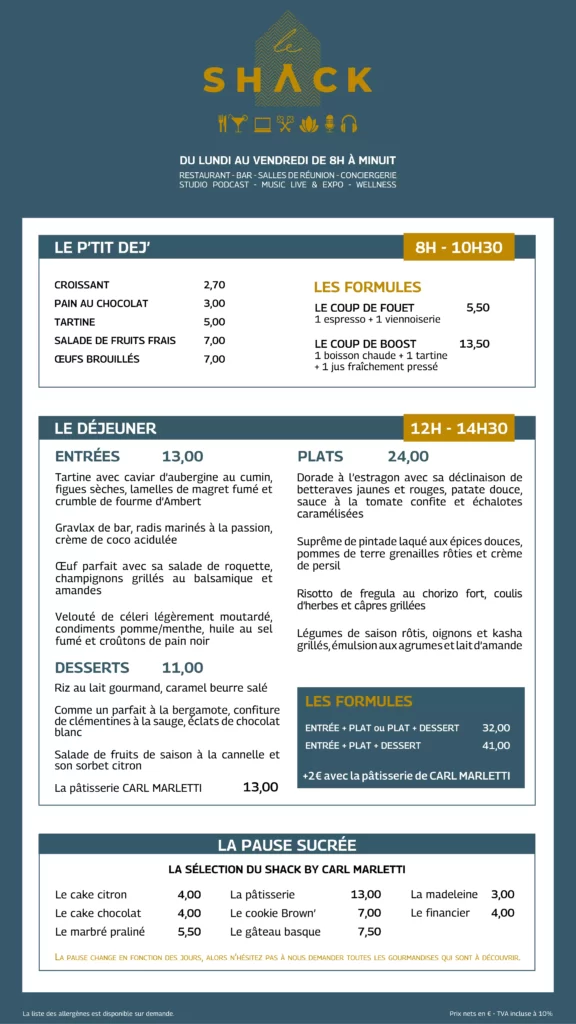 Le Shack Menu France 1