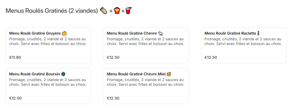 Menus Roulés Gratinés (2 viandes)