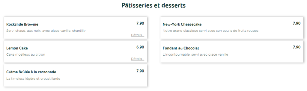 Pâtisseries et desserts