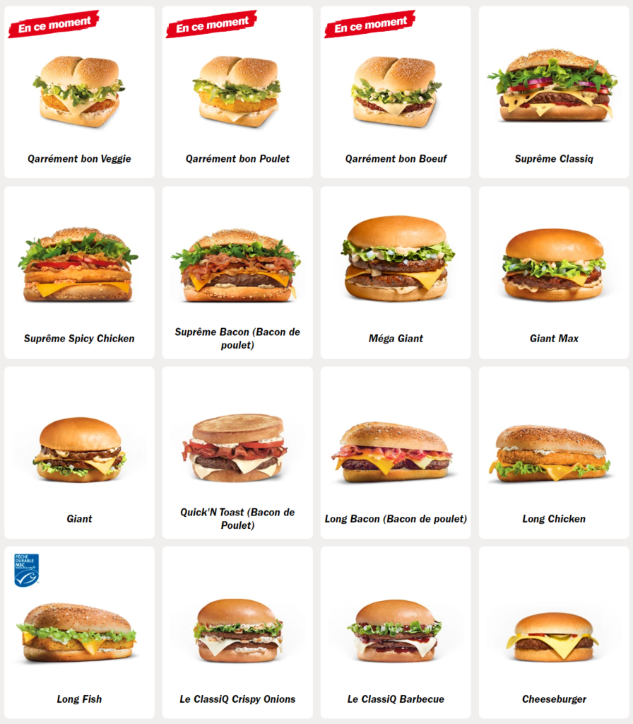 Quick Burgers Menu Prix