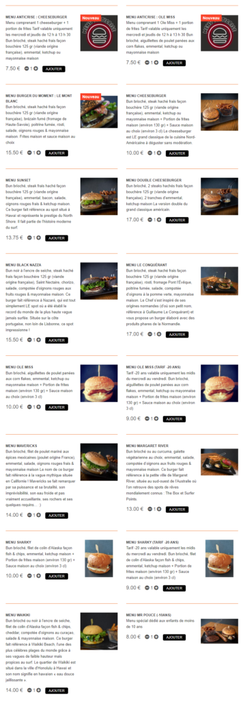 THE ENDLESS BURGER MENU & CARTE PRIX