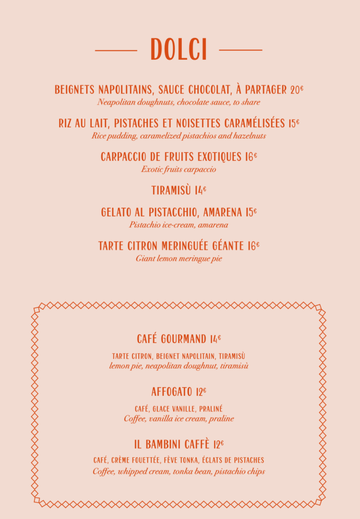 BAMBINI DOLCI MENU PRICE