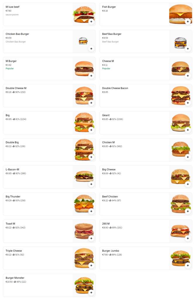 Big M Burger Menu