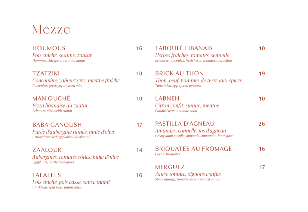 Dar Mima Menu Mezze