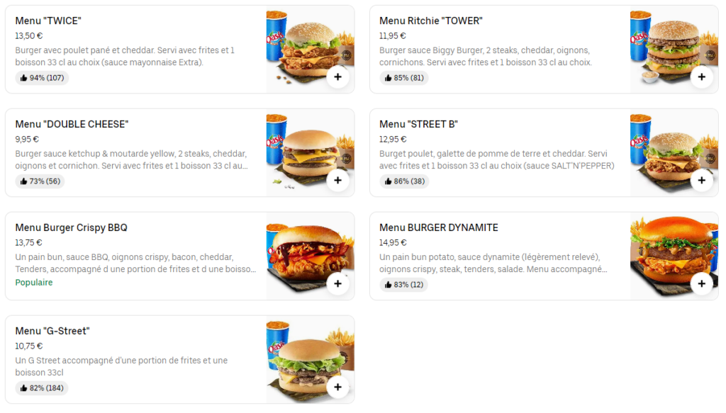 Menu Burgers