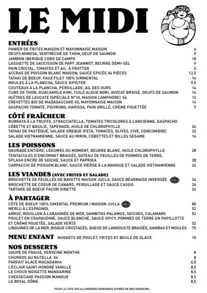 Menu Ginette Plage Le Medi