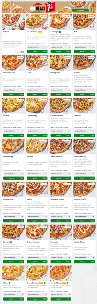 Pizza Hut Pizzas Menu Prix