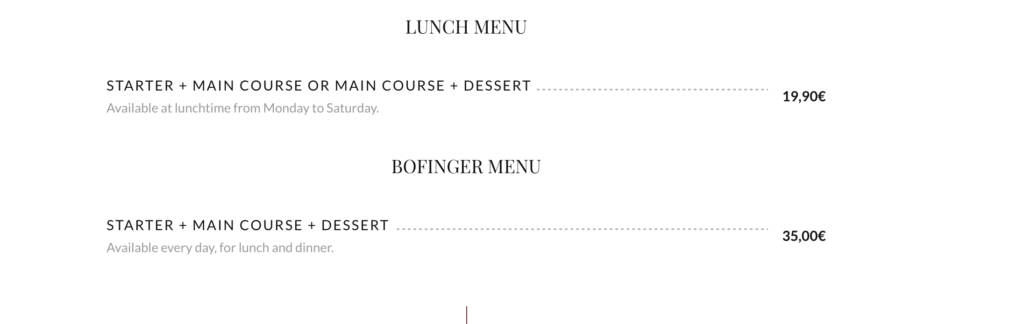 Bofinger France Menu