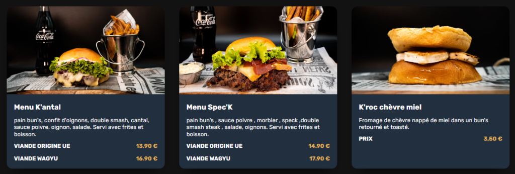 Kurty's Burger Carte Nouveautés