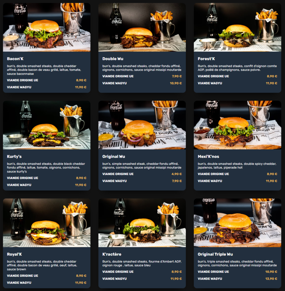 Kurty's Burger Menu Prix