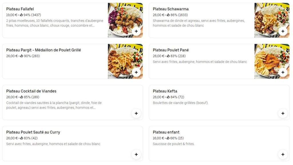 L'As du Fallafel Menu Plateaux Prix