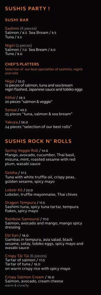 MISS KÔ SUSHI PARTY MENU