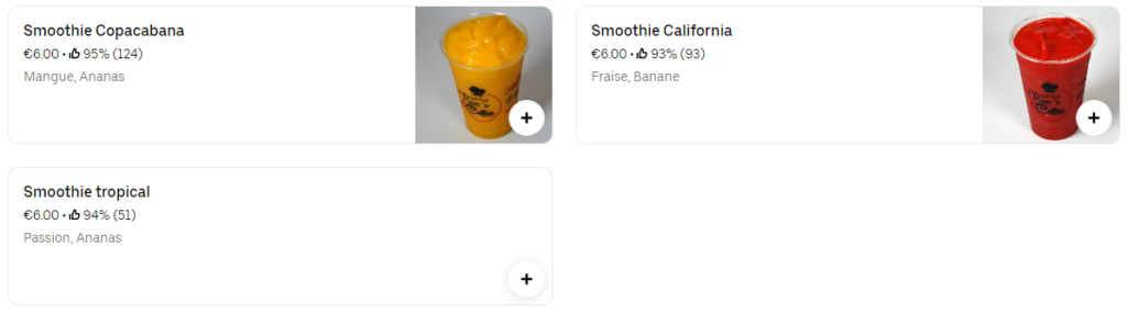 Smoothies Ben's Coffee Carte